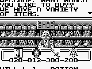 Shops and houses are viewed from a first-person perspective