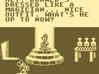 Mickey finds Donald testing a new shrinking spell.