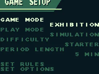 Game setup menu