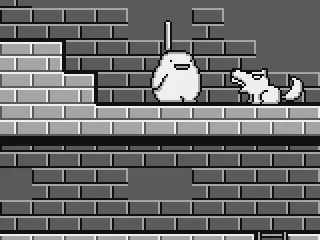 The dog won't let us through. Luckily, we know his weakness.