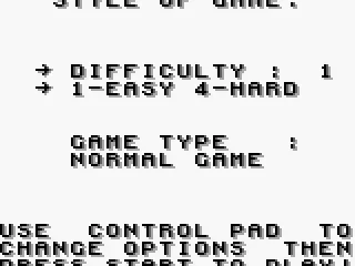 Game type and difficulty selection