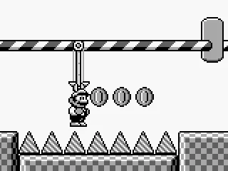 Mario is being hold by the crane