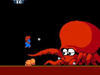 Battling the giant octupus (level boss).