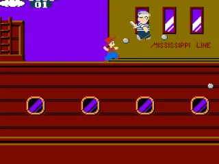 Tossing rocks at some thug.