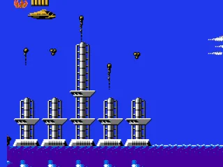 The Planeteer jet avoids an attacking oil rig