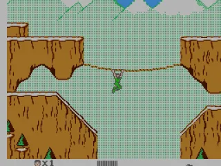 Crossing the rope bridge