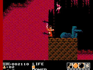 Level 2-2, against a fiery night sky