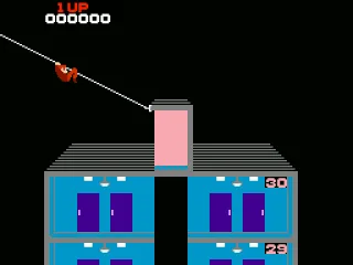 Otto uses his grappling hook to reach the building