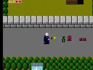 Uncle Fester shoots up enemies and reveals power-ups with his elephant gun
