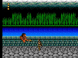 Attacking a monster by the lakeside