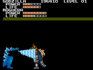 Godzilla unleashes deadly radiation onto Moguera, and loses a bit of his sprite for it.