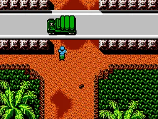 The first boss battle - a car. Soon soldiers will jump out of it