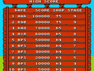The high scores list