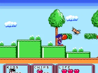 Throwing a balloon at a giant mosquito