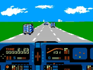 Driving down the roadway, avoiding traffic