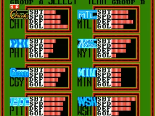 Team selection screen