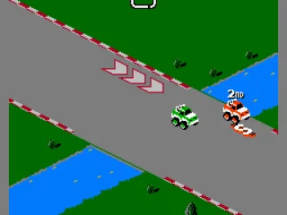 Over water! The arrows are turbo speed points, where you can significally increase the speed of your car