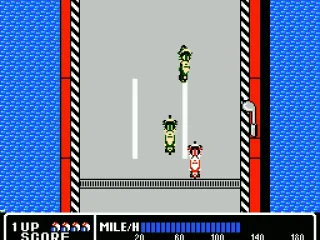 Competing against other motorcyclists.