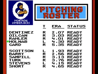 Selecting the pitching roster. Can pick up and move players up and down the list.
