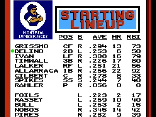 Selecting the starting lineup. Can pick up and move players up and down the list.