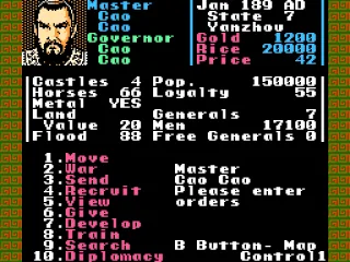 Cao Cao's statistics and possible actions