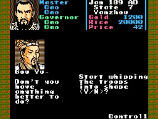 Training your soldiers. General Gou Yu doesn't seem very happy