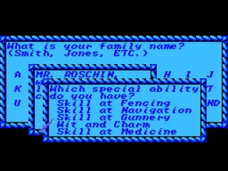 Naming your pirate, choosing his special ability