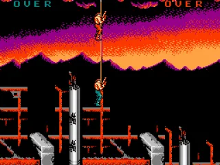 Descending down a rope to start the game...