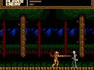 Taking on a skeleton warrior in the forest.