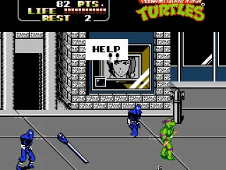The Turtles take it to the street, while April cries out for help on the TV