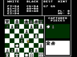 The War Room view where the player can see past moves, captured pieces, and a chance to see the Chessmaster ‘think’ in the top right.