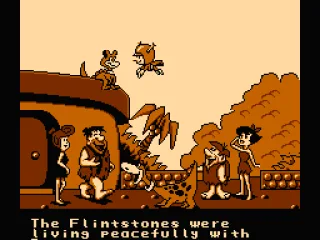 The Flintstones and the Rubbles, enjoying prehistoric life