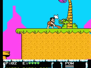 Fred hitting a small dinosaur.