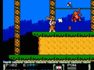 Hitting the monkey with the throwing axe and evading the coconut by hitting it with the bat.