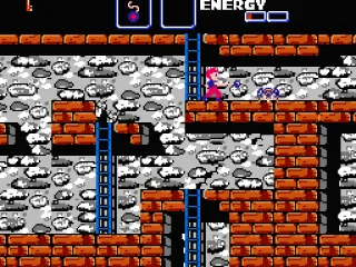 Fighting purple guys on a stony level