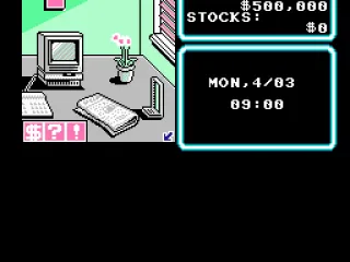 Main game window - from here you can read the newspaper, take Prisila out, exercise, and more