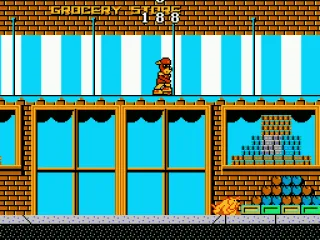 Skating on top of a grocery stores awning.