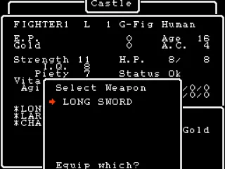 Character statistics and equipment