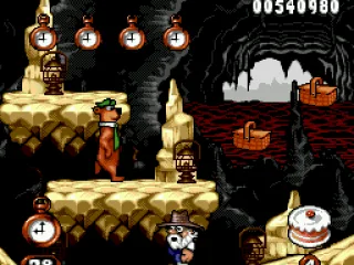 Besides lighting some lanterns and picking up some clocks, Yogi still must escape the old-timer guy...