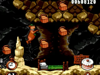 Where will Yogi Bear jump first: to the many floating picnic baskets or to the Dream Time bed?