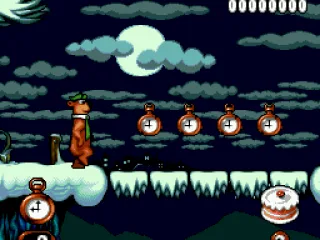 Yogi Bear is about to cross a bridge and collect some clocks: the first of a long adventure...