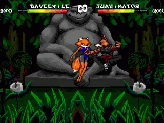 Foxy Roxy about to be knocked out in the jungle level.
