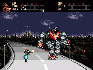 Some levels have innovative gameplay. This boss is chasing you, running on the freeway with attacks from all sides.