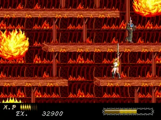 A vertical scrooling stage: climbing the burning building.