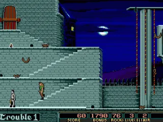 Move past the creatures towards the ropes on the right.