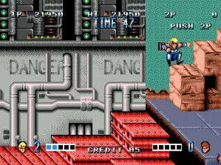 Some of the action involves jumping over crates