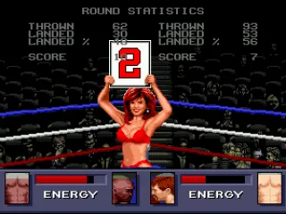 The fighters regain strength while the girl passes by their sides.