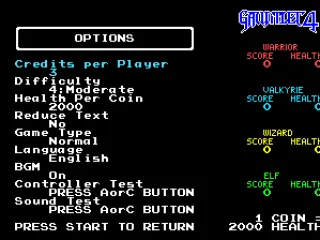 Options for the arcade mode