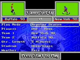 The game set-up menu.