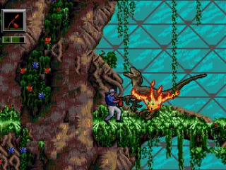 Immolating a dinosaur with a flamethrower